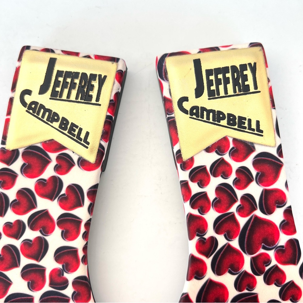 JEFFREY CAMPBELL Chantria Red Hearts Gold Buckle Flats Slides Sandals Sz 8 NWOB - Picture 8 of 11